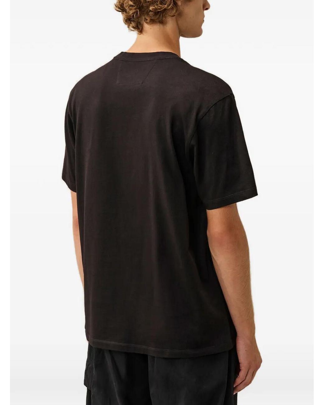 C P Company Black 30/1 Jersey Short Sleeve Vertical Logo T-Shirt for men