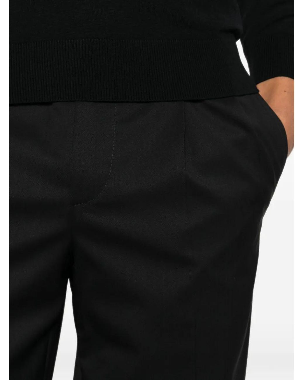 Zegna Black Pleated Elasticated-Waistband Trousers for men