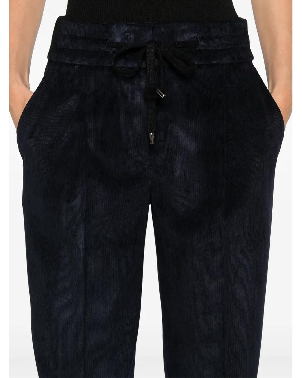 Peserico Black Tapered Needlecord Trousers