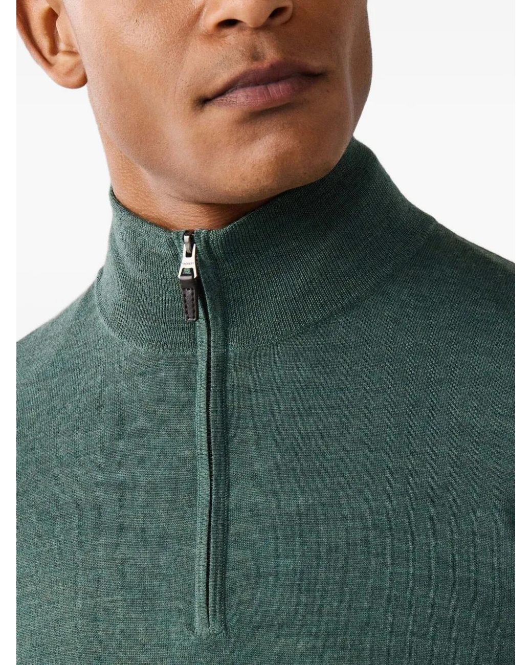 Hackett Green Pull En Laine Mérinos À Col Zippé for men
