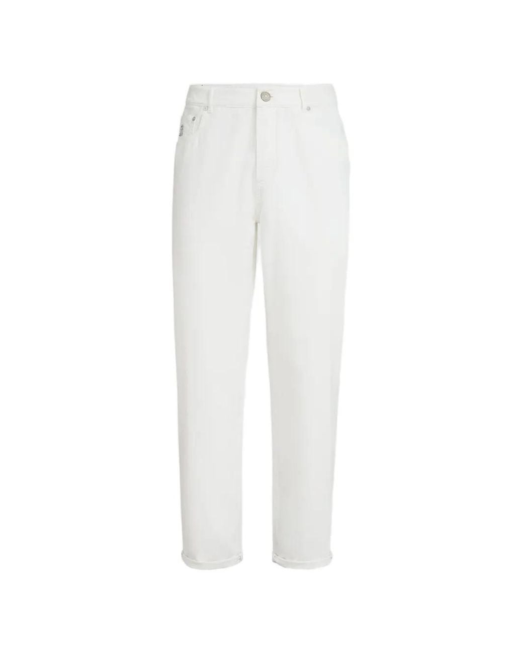 Brunello Cucinelli White Garment-Dyed Five-Pocket Trousers for men