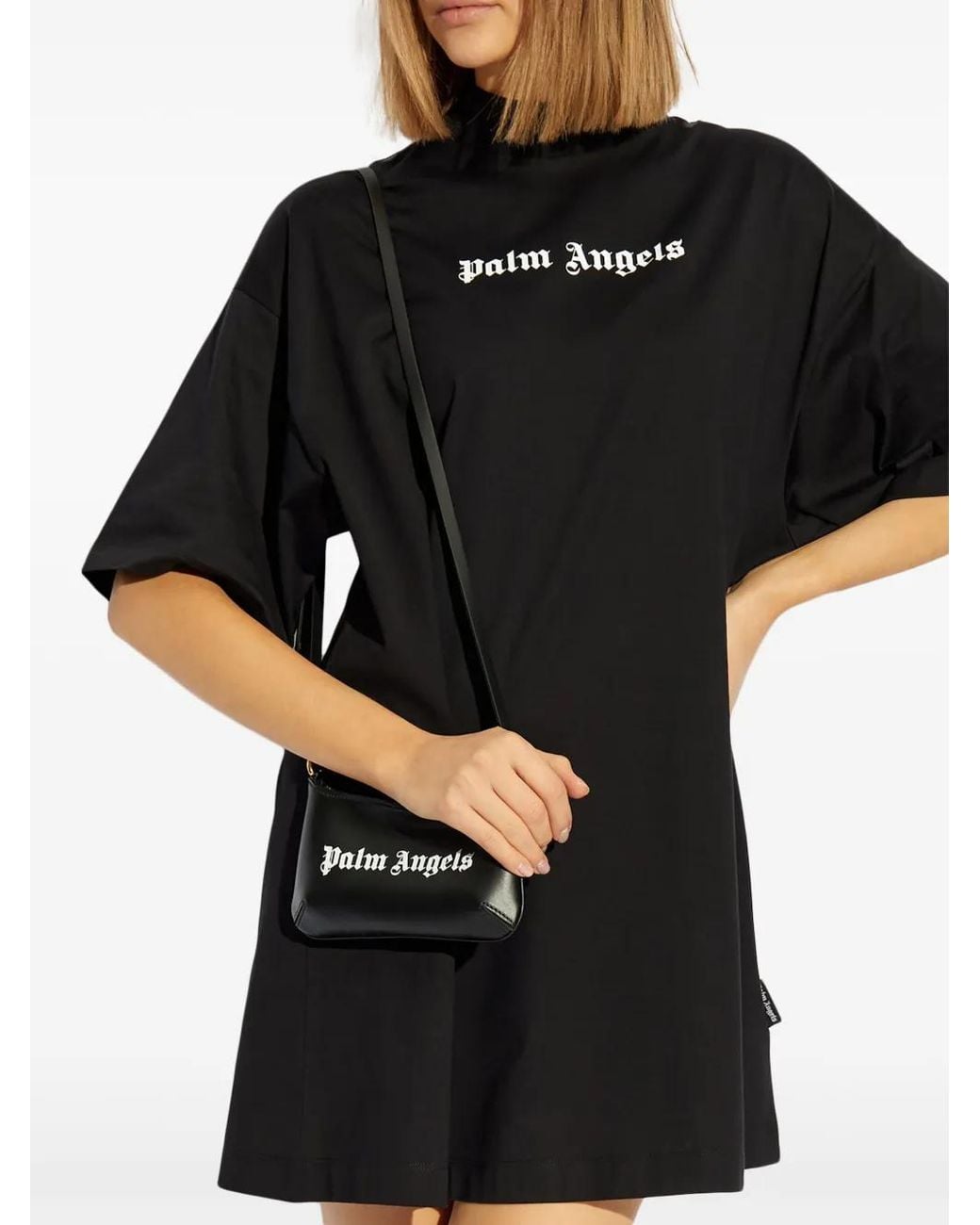 Palm Angels Black Logo-Print T-Shirt Dress