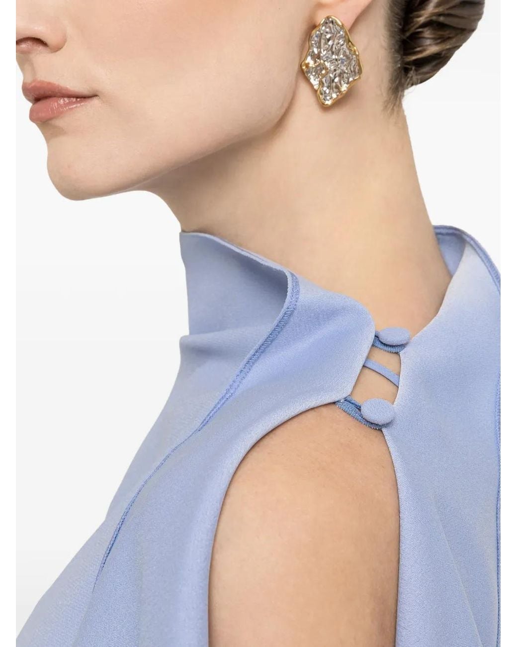 Nissa Blue A-Line Ruffled Midi Dress