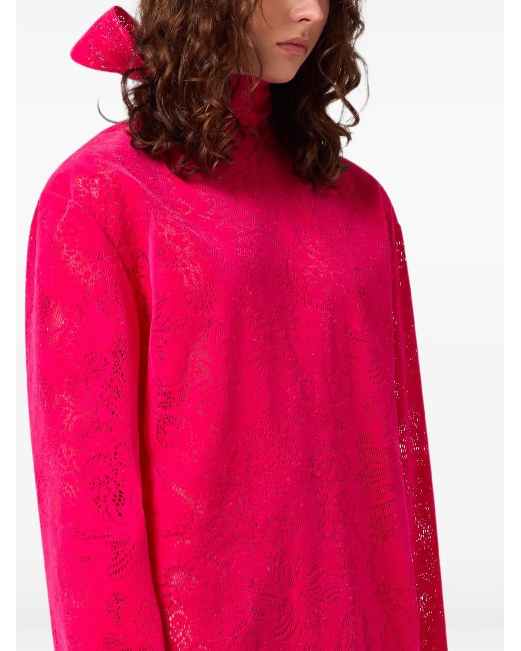 MSGM Pink Lace-Patterned Bow-Detail Mini Dress