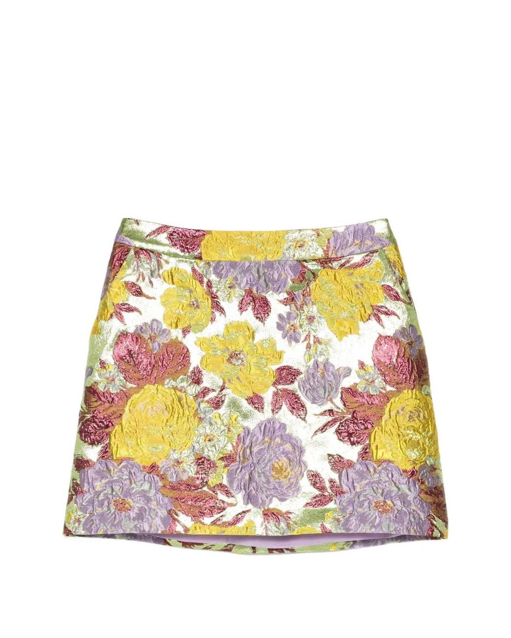 Elie Saab Gray Floral-Brocade A-Line Skirt
