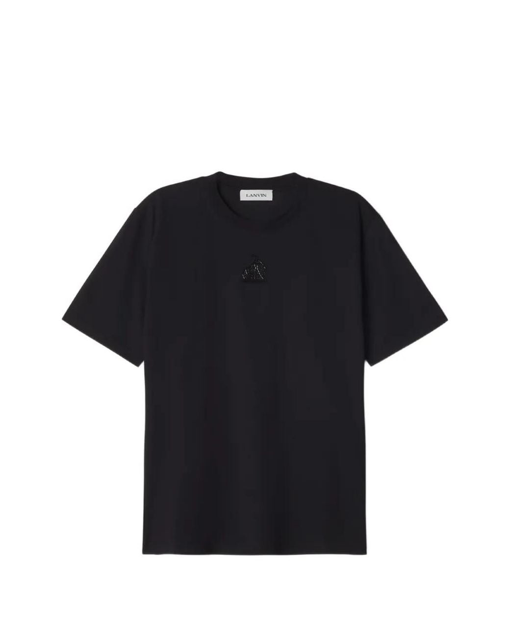 Lanvin Black Mother And Child Embroidered Cotton Jersey T-Shirt for men