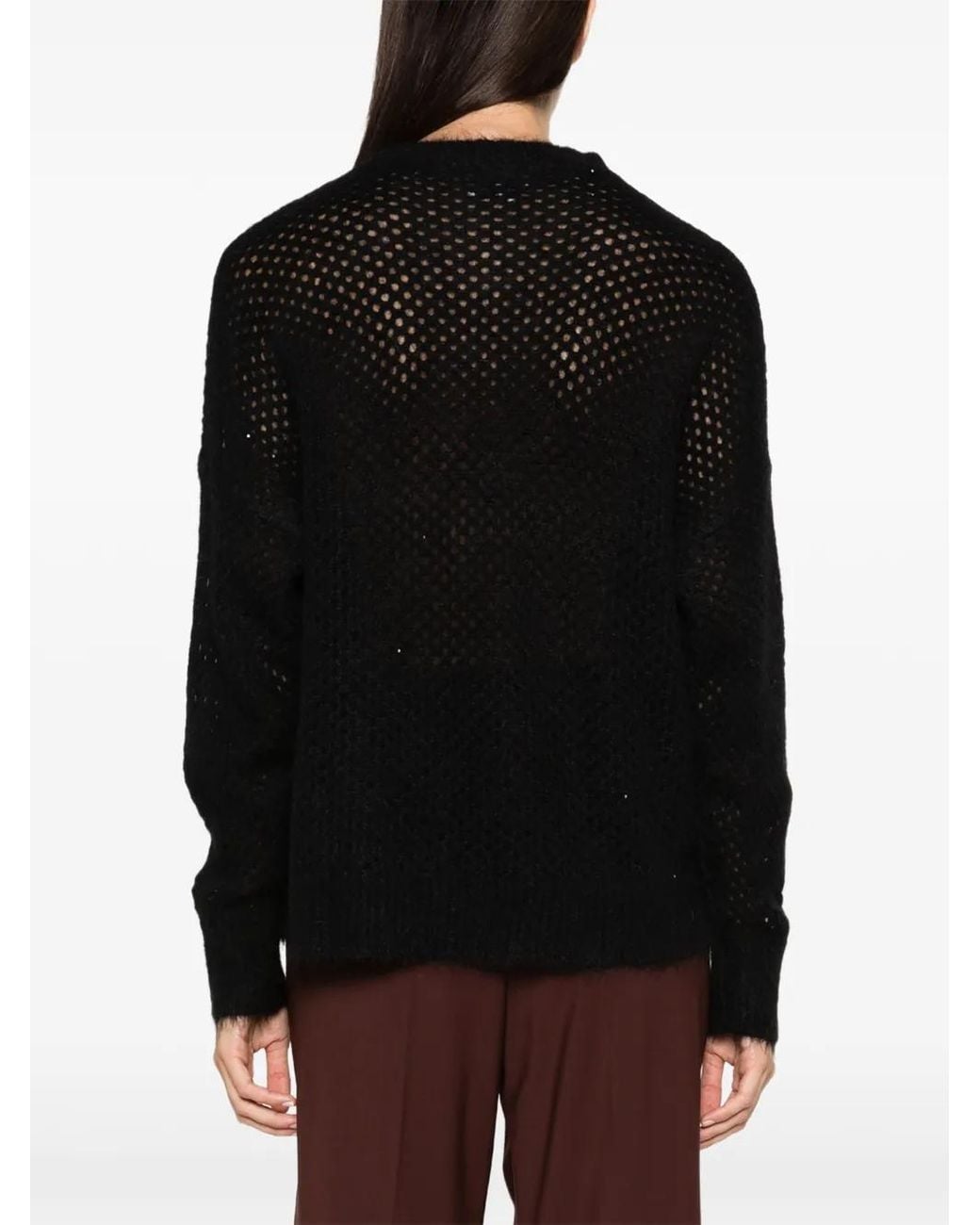 Antonelli Black Brembana Open-Knit Crew-Neck Sweater