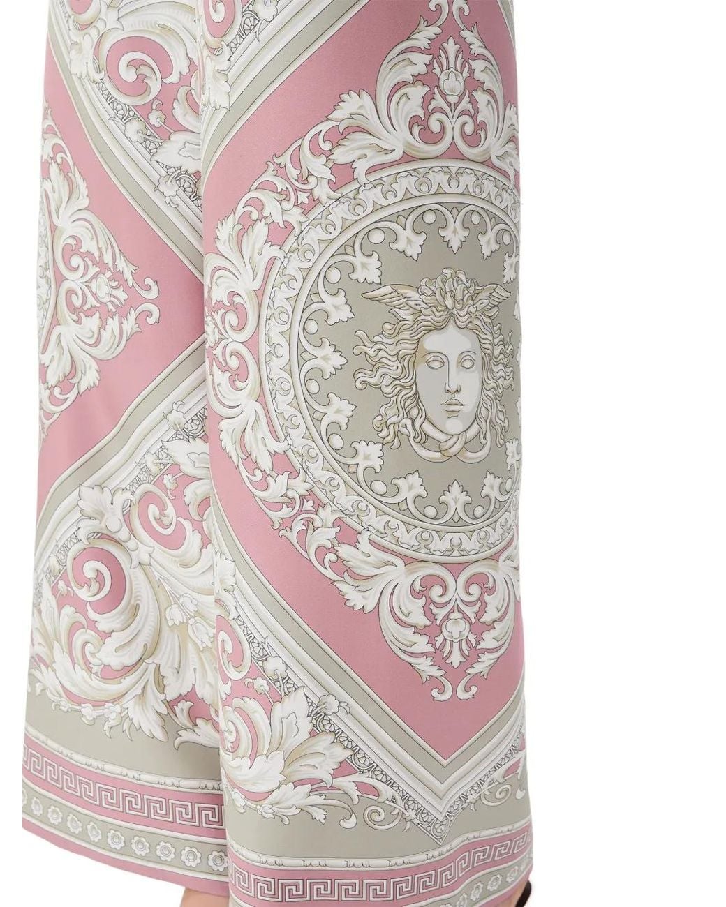 Versace White Barocco-Print Silk Trousers