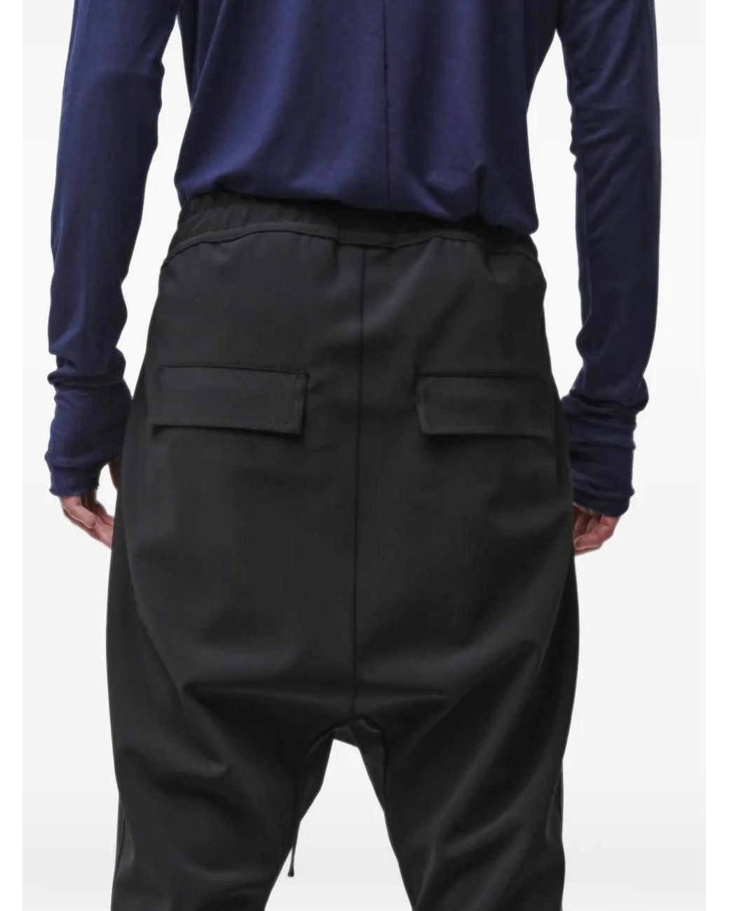 Thom Krom Black Drop-Crotch Drawstring Trousers for men