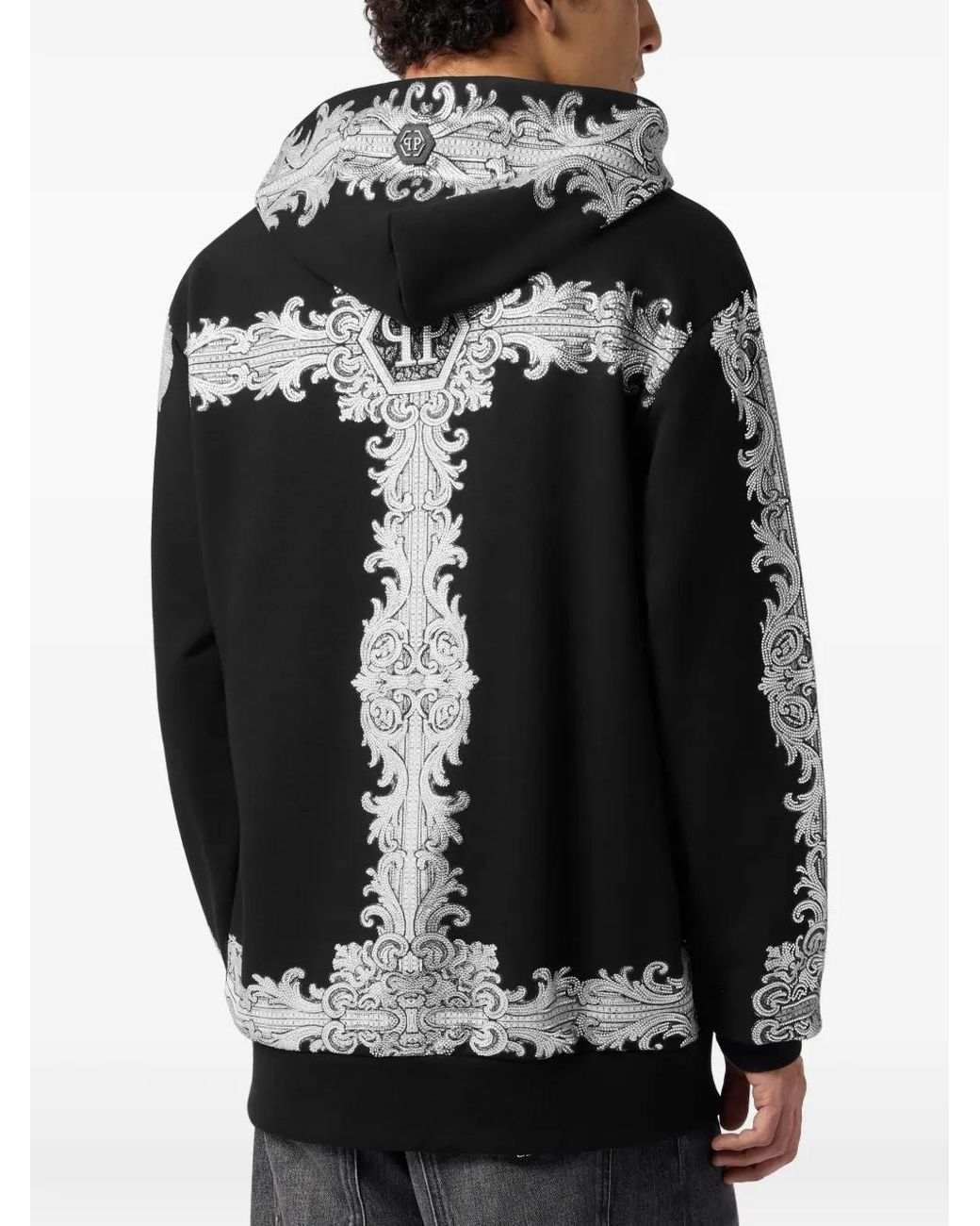 Philipp Plein Black Hoodie Baroque Skull Stones for men