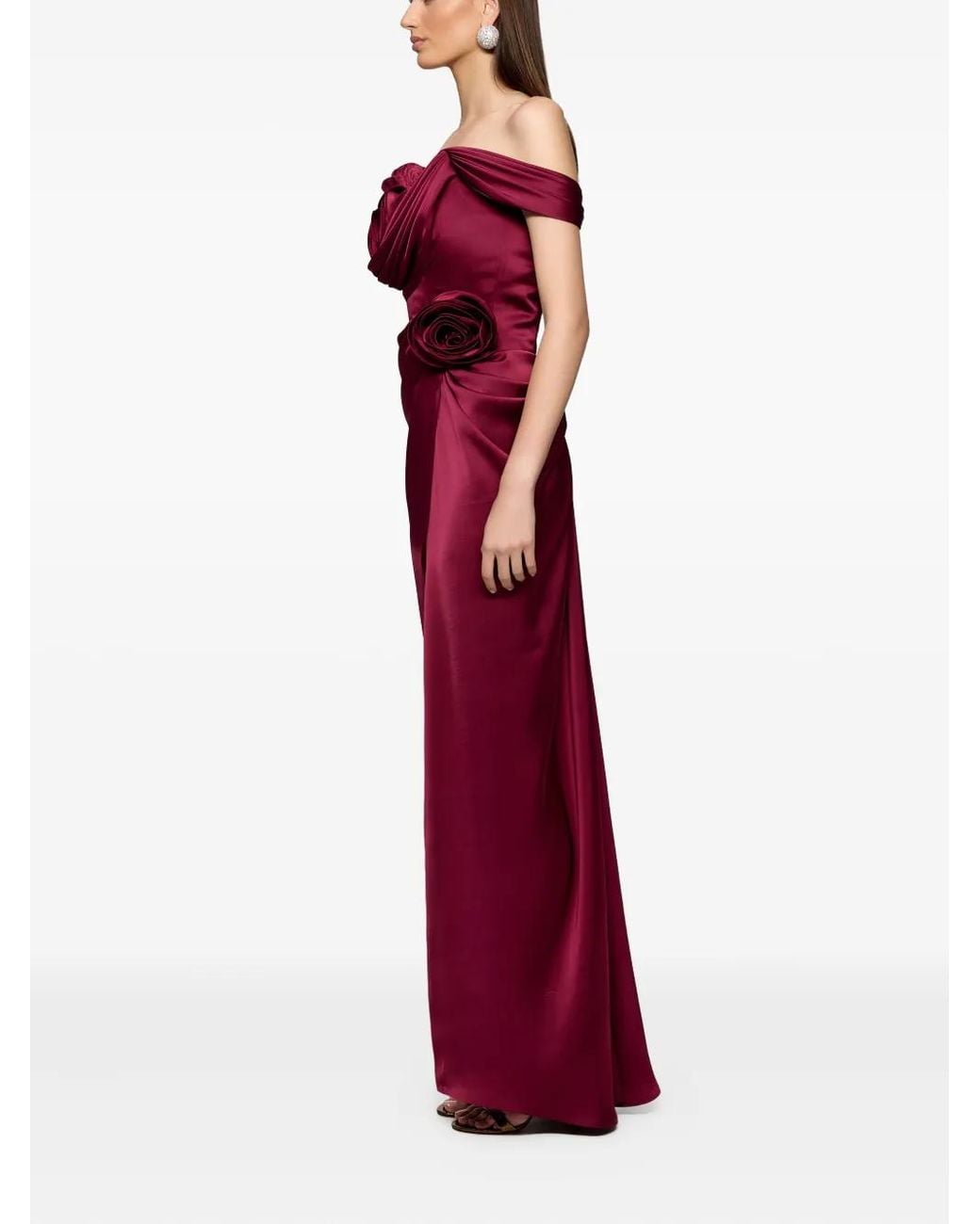 Ana Radu Red Floral-Appliqué Draped Gown
