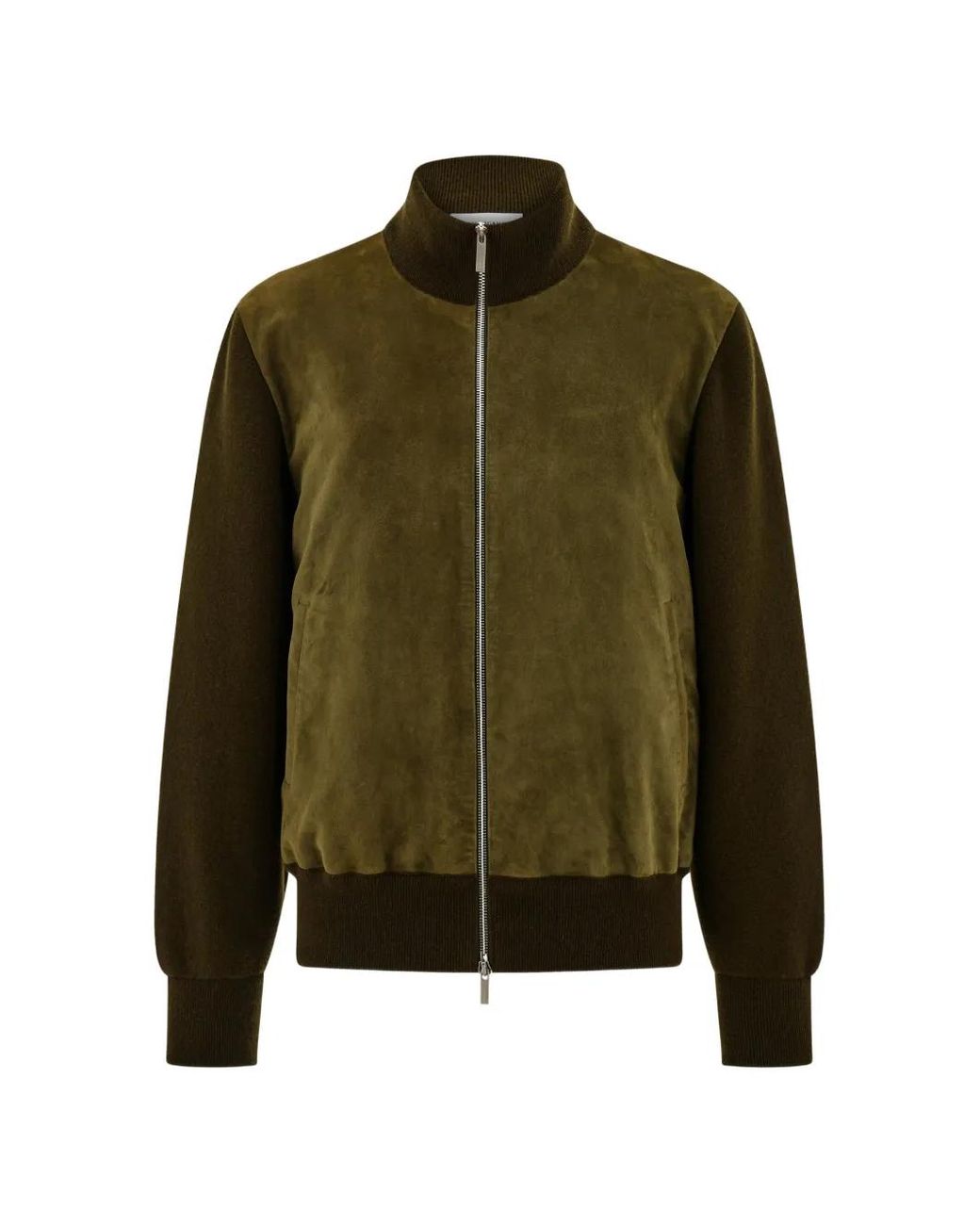 Ferragamo Green Suede Blouson With Knitted Details for men