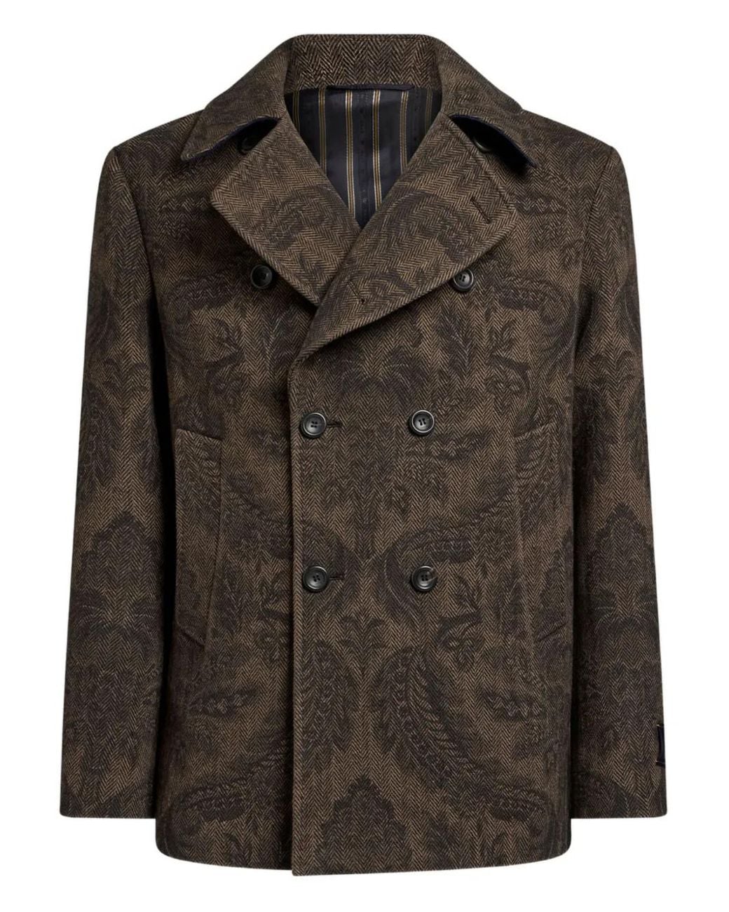 Etro Black Paisley Print Pea Coat for men