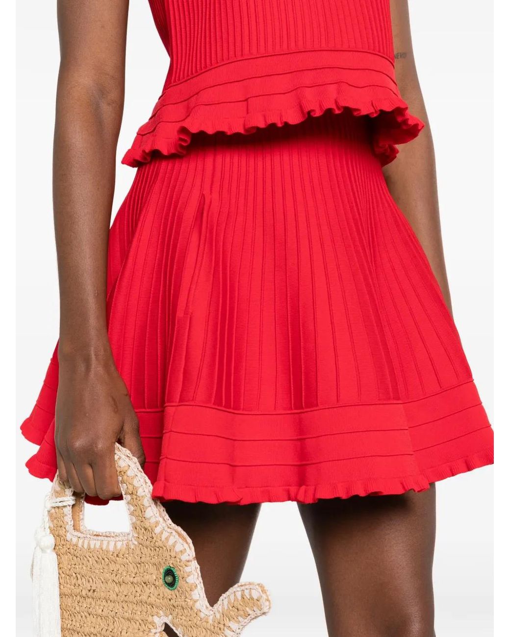 Maje Red Compact Knit Short Skirt