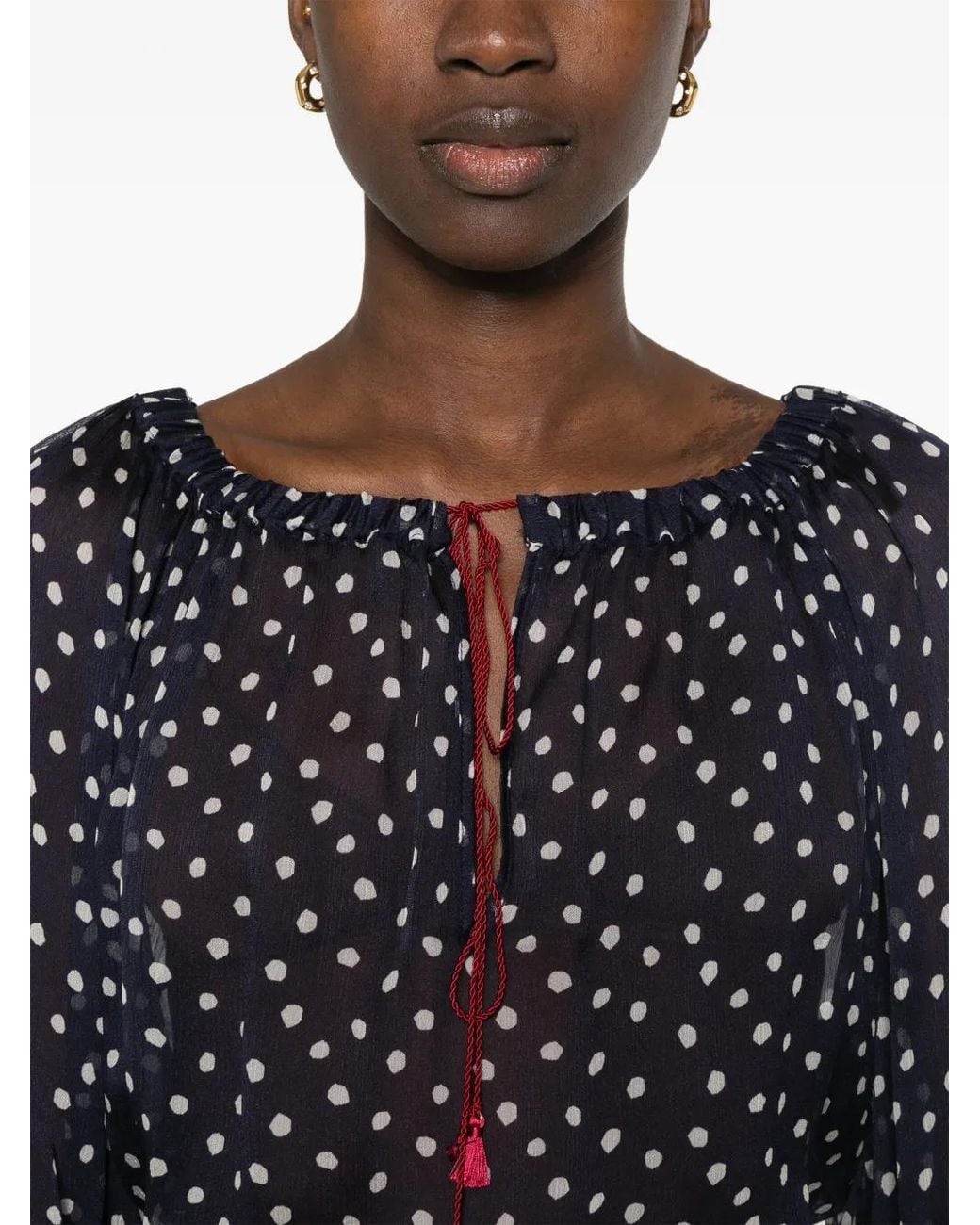 ..,merci Blue Polka Dot-Print Sheer Blouse