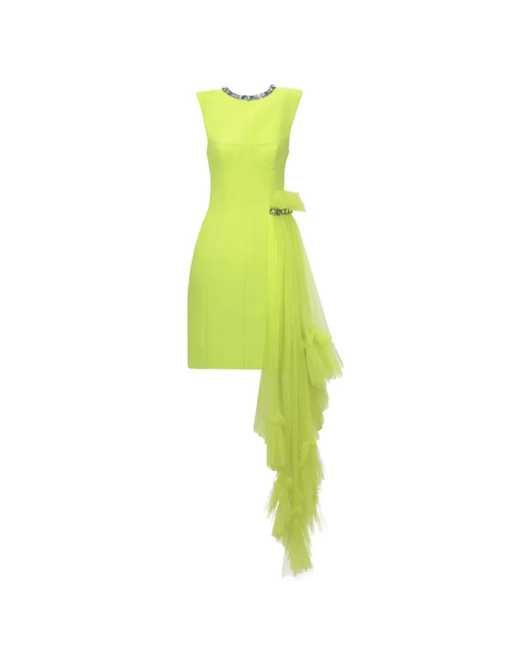 Gemy Maalouf Green Jewelled Ruffled Short Mini Dress