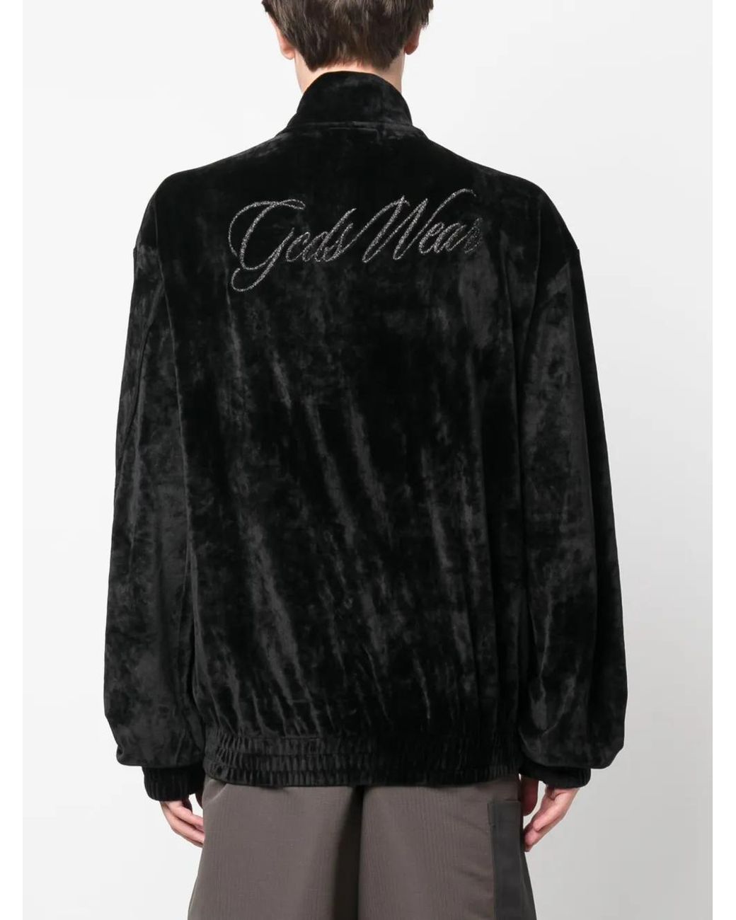 Gcds Black Logo-Embroidered Velvet Bomber Jacket for men