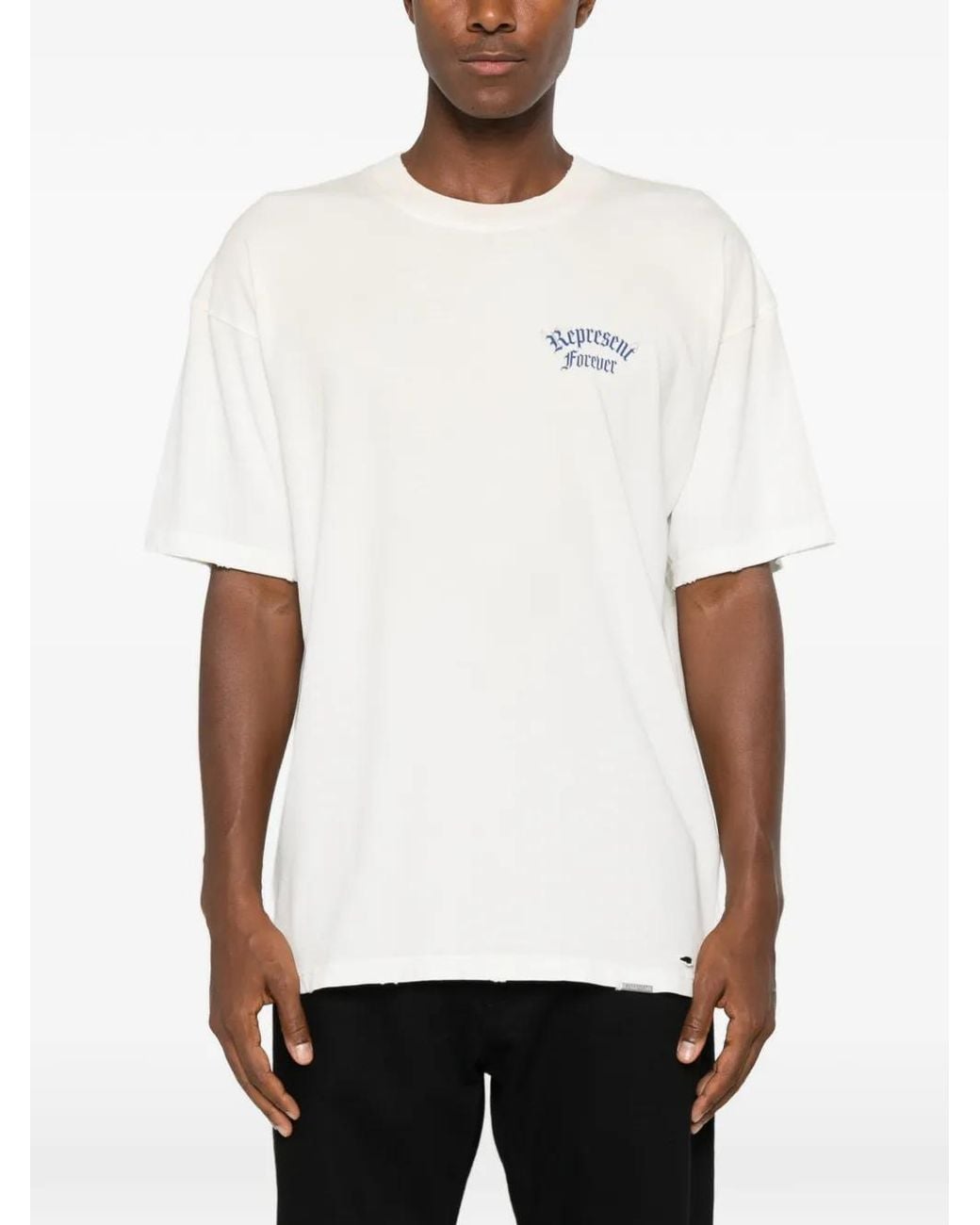 Represent White Duality Logo-Print Distressed Cotton T-Shirt for men