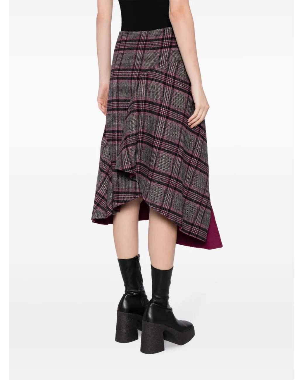 JNBY Black Plaid-Pattern Asymmetric Skirt