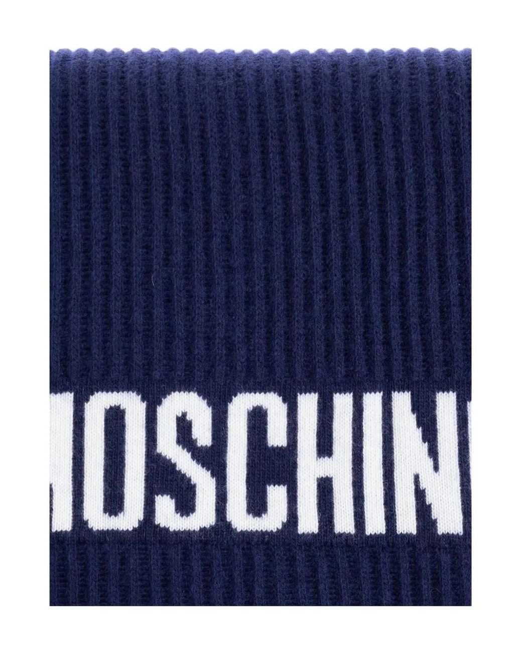 Moschino Blue Ribbed Logo Scarf