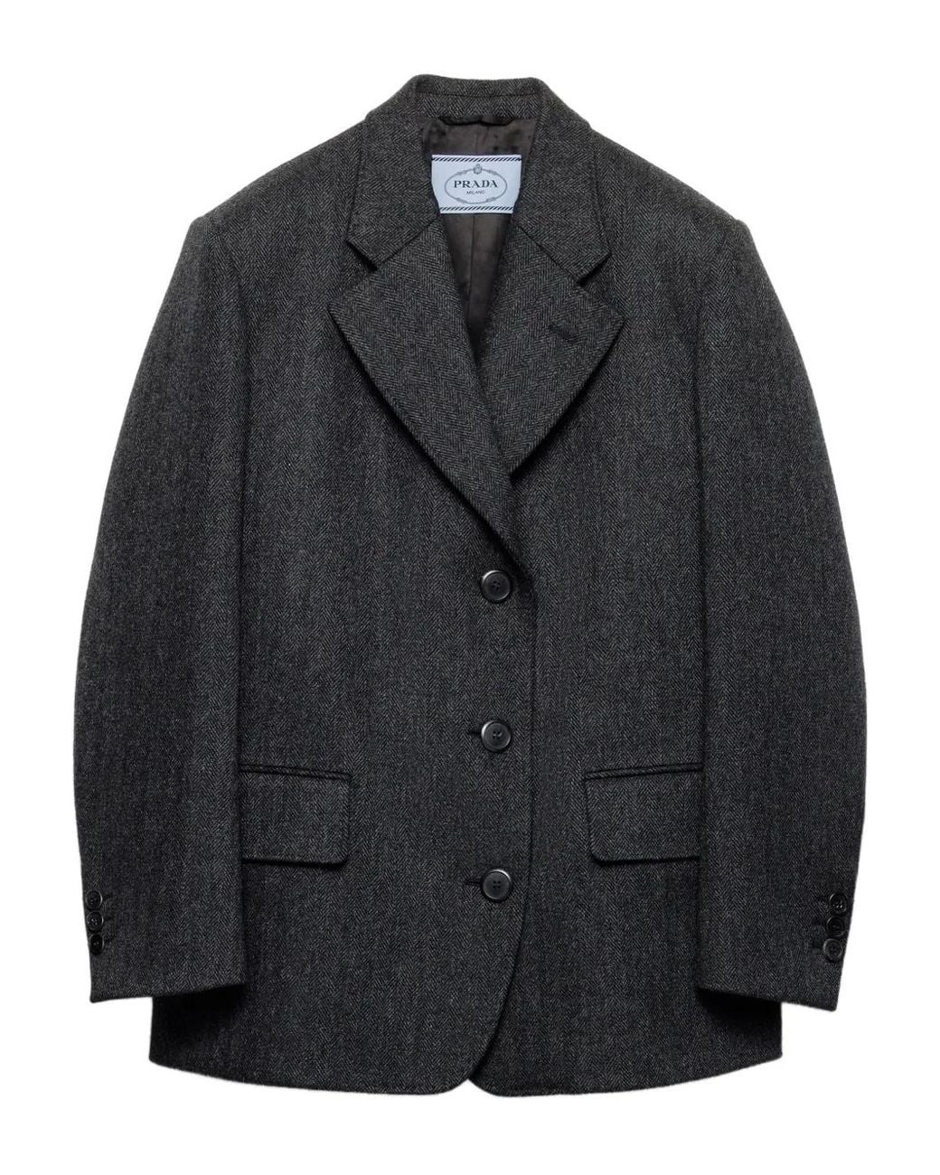 Prada Black Button Chevron-Pattern Jacket