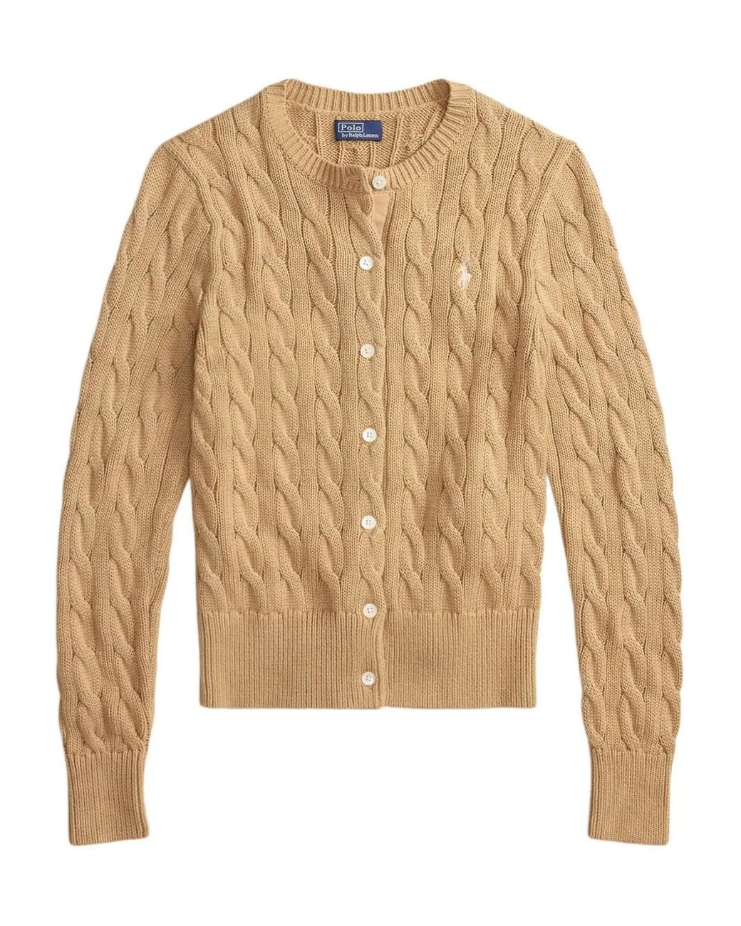 Polo Ralph Lauren White Polo Cable-Knit Long-Sleeve Cardigan Khaki