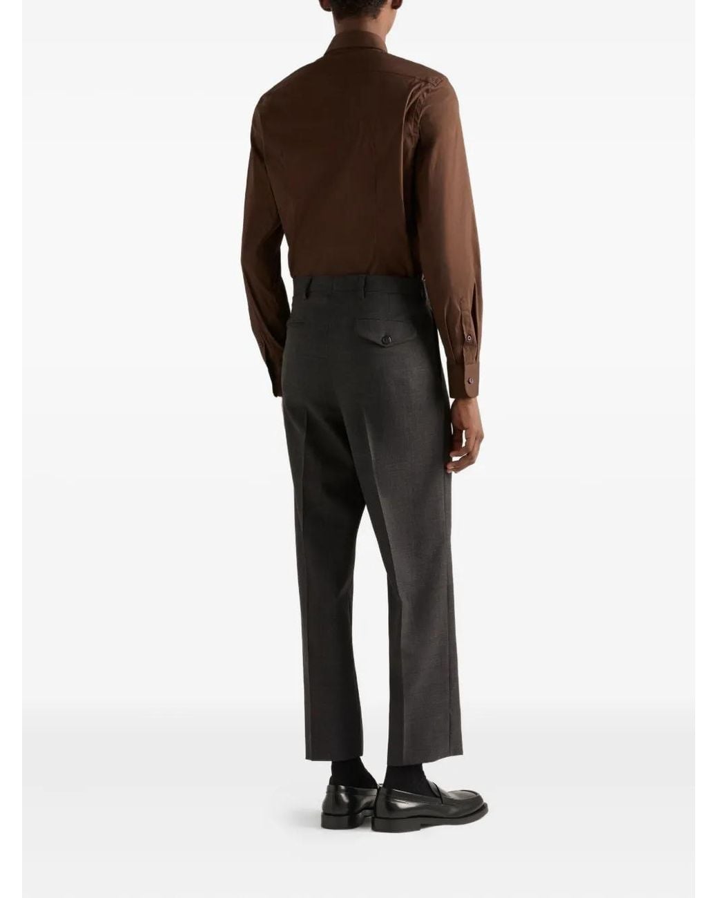 Prada Brown Classic-Collar Cotton Shirt for men