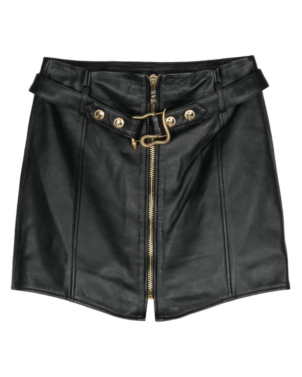Just Cavalli Black Leather Belted A-Line Mini Skirt