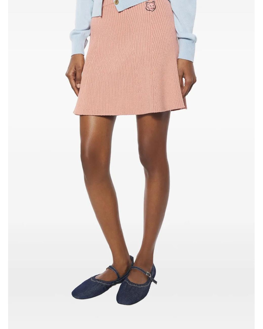 Maison Kitsuné Pink Ribbed-Knit Flared Mini Skirt