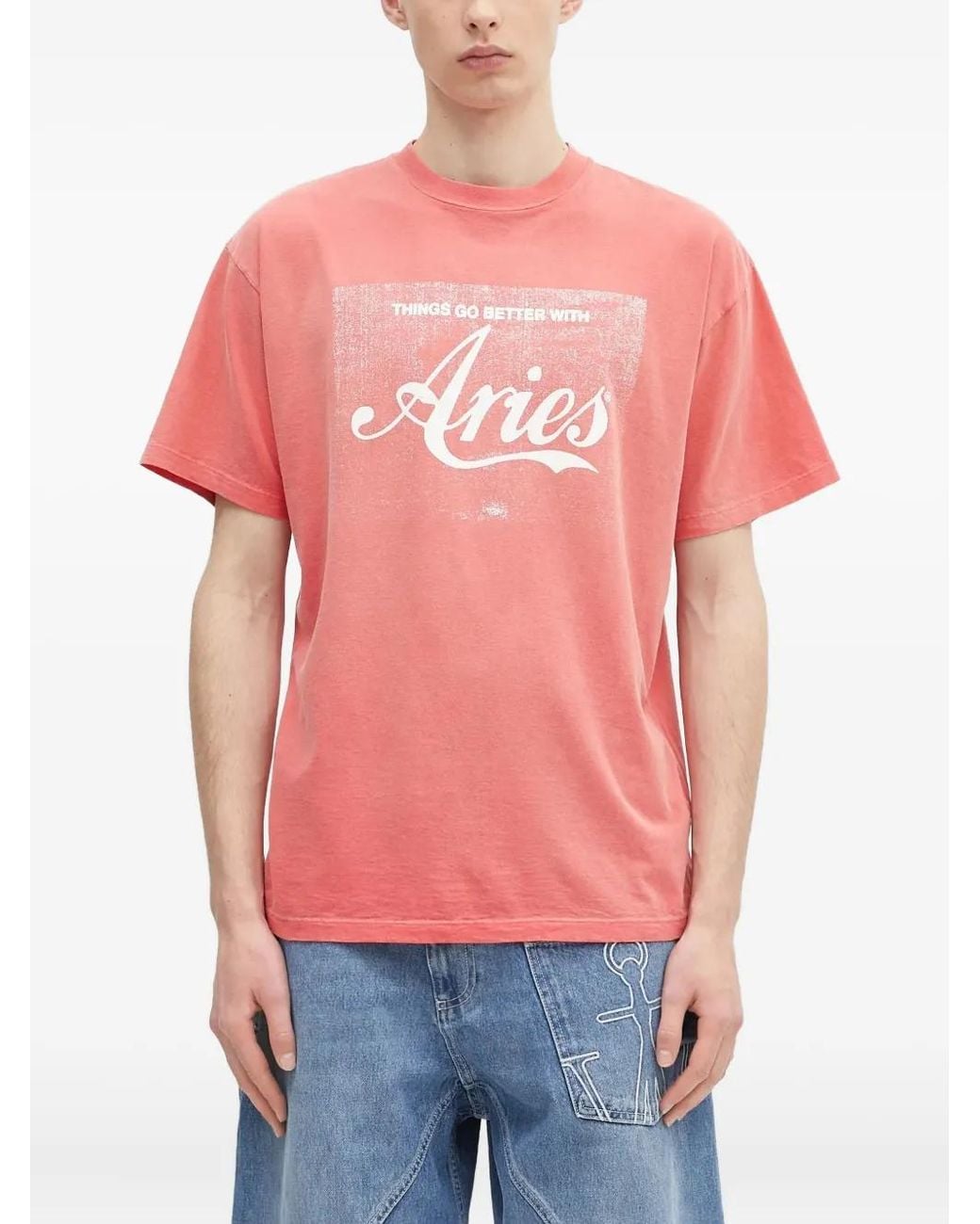 Aries Red Logo-Print T-Shirt