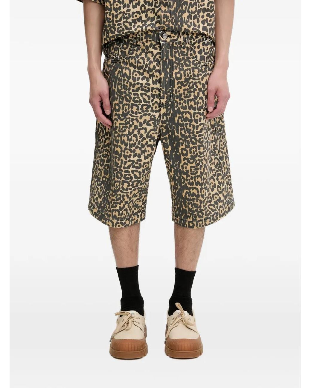 Rhude Natural Leopard-Print Shorts for men