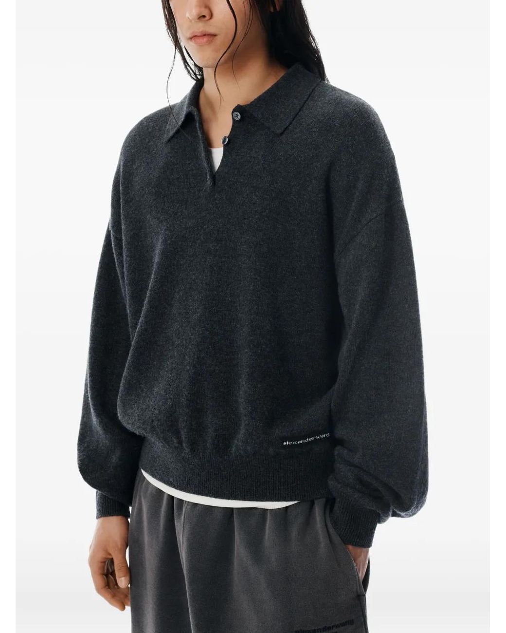 Alexander Wang Black Logo-Patch Polo Shirt