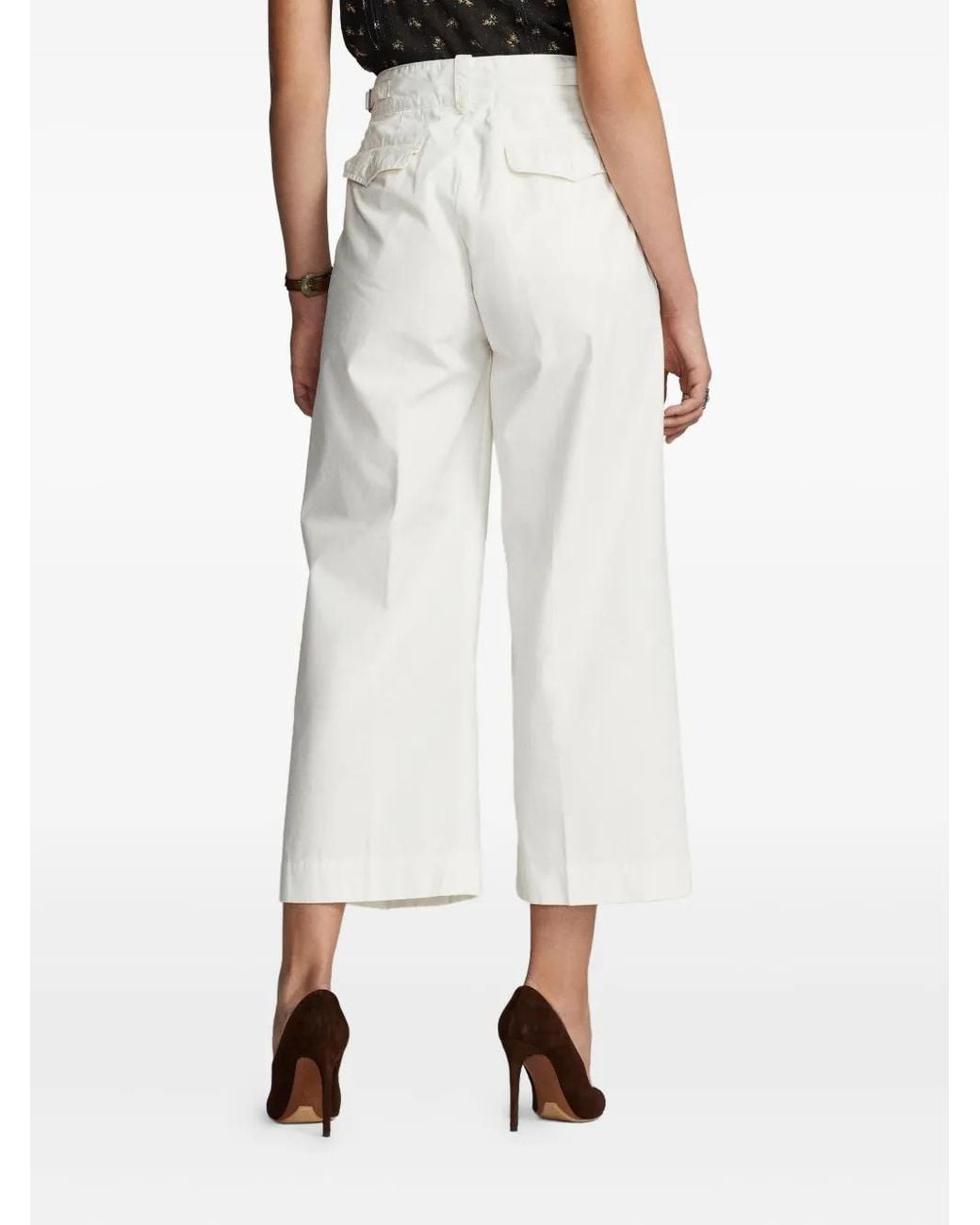 RRL White Pleated Wide-Leg Trousers