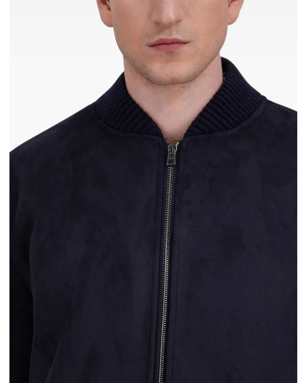 Herno Blue Suede-Effect Bomber Jacket for men