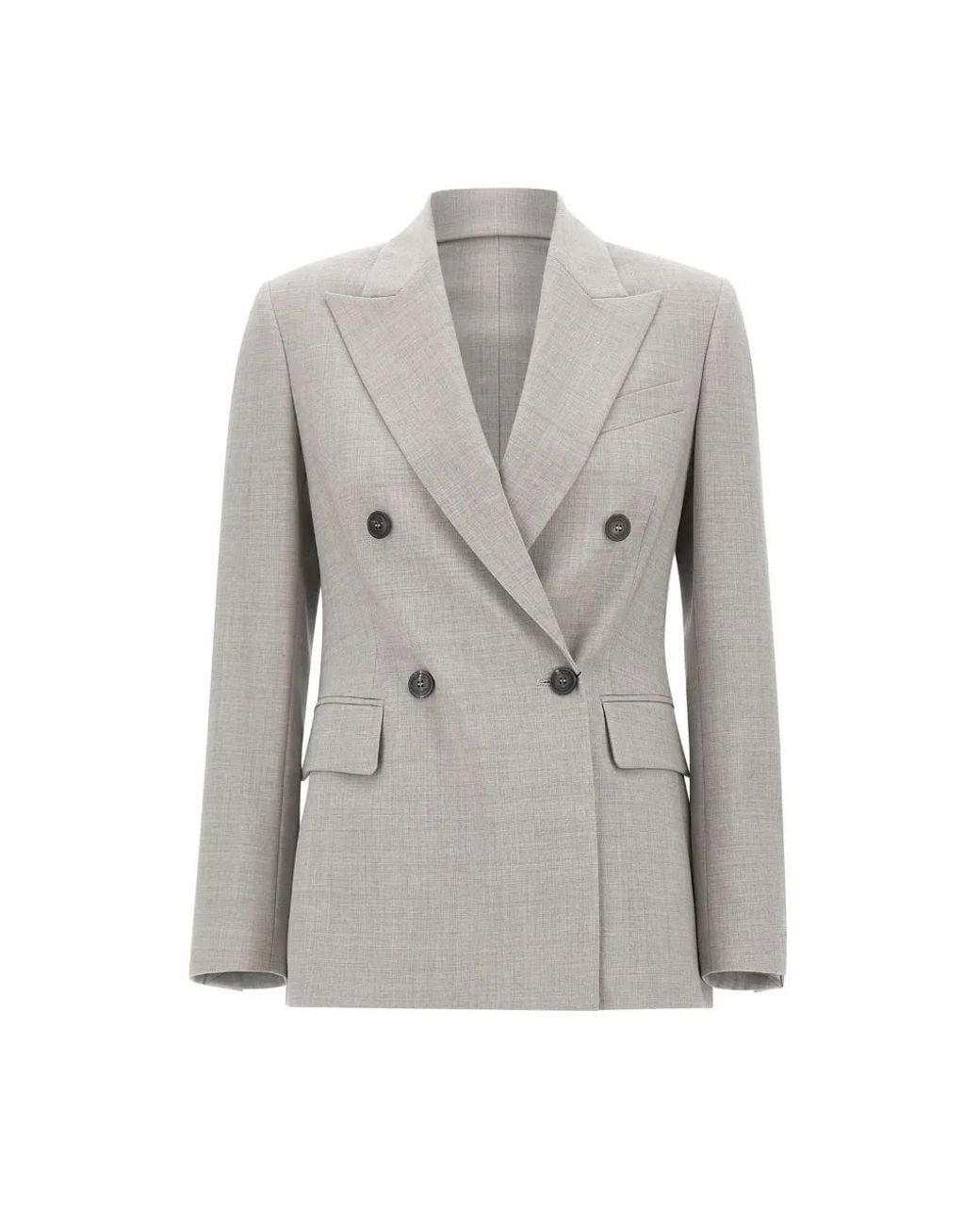Eleventy Gray Double-Breasted Peak-Lapel Blazer