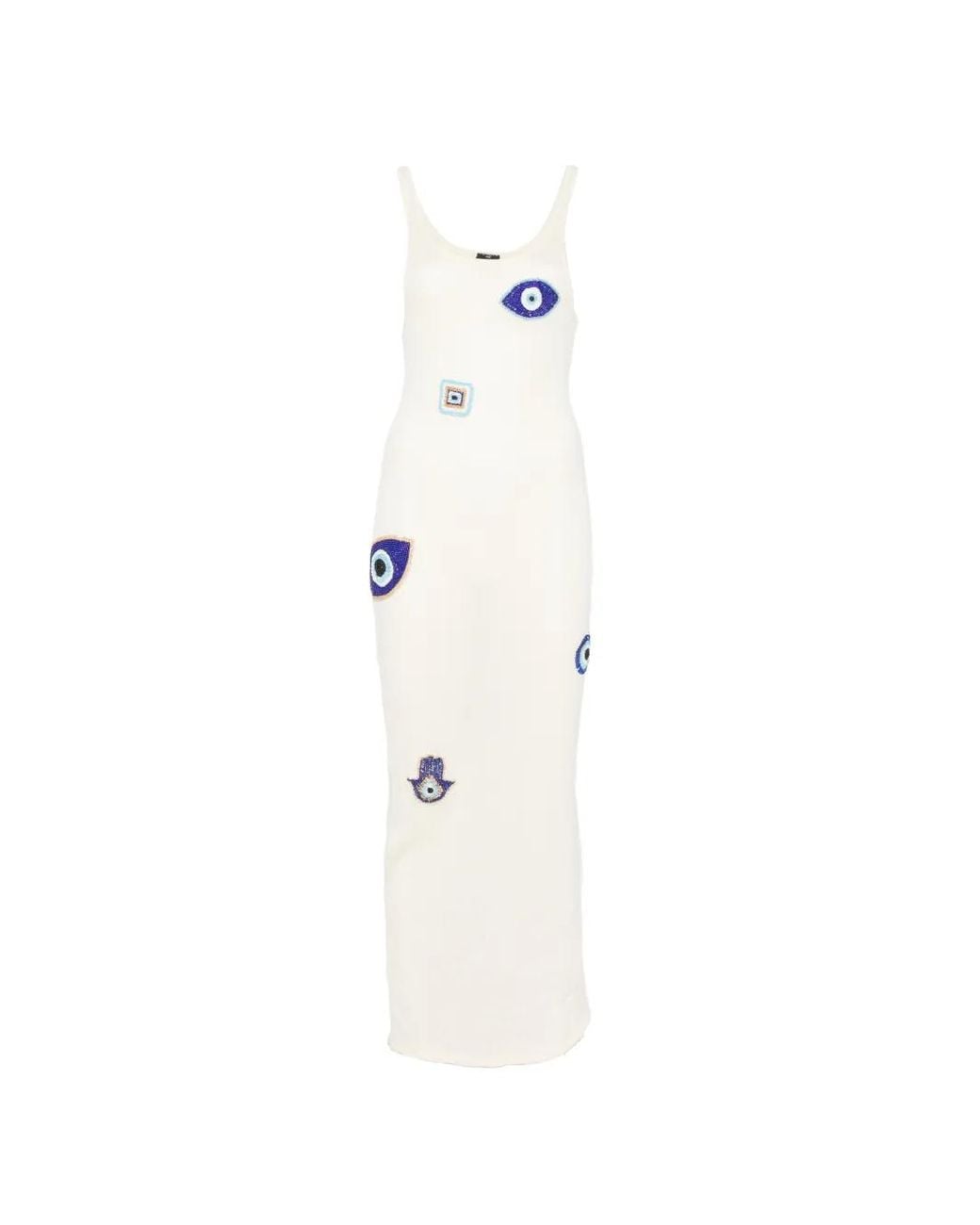 Leslie Amon White Bead-Embellished Knit Midi Dress