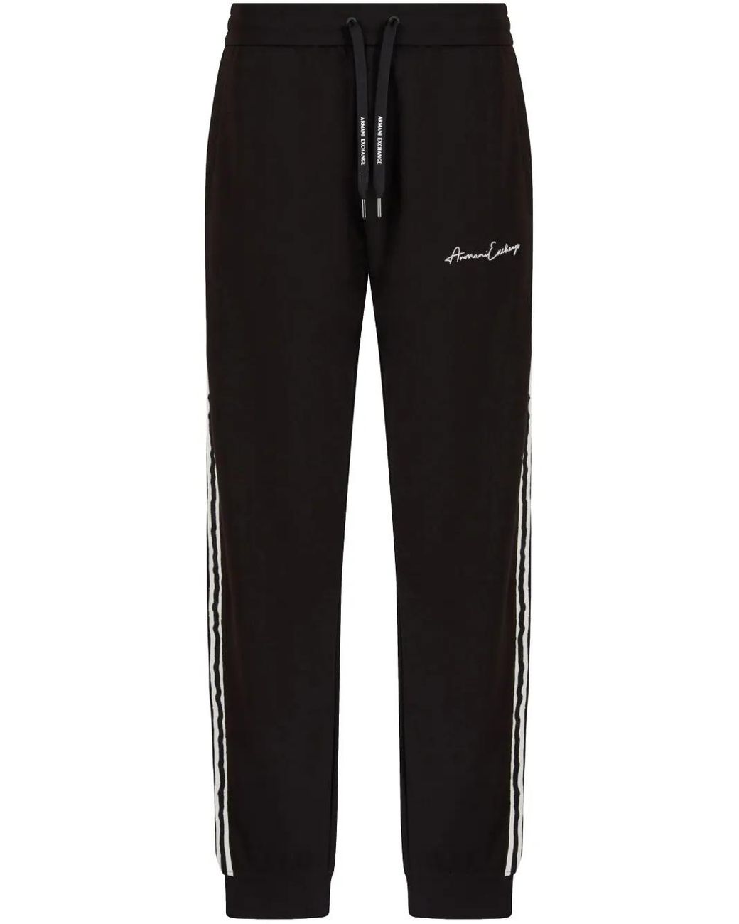 ARMANI EXCHANGE Black Logo-Embroidered Track Pants for men