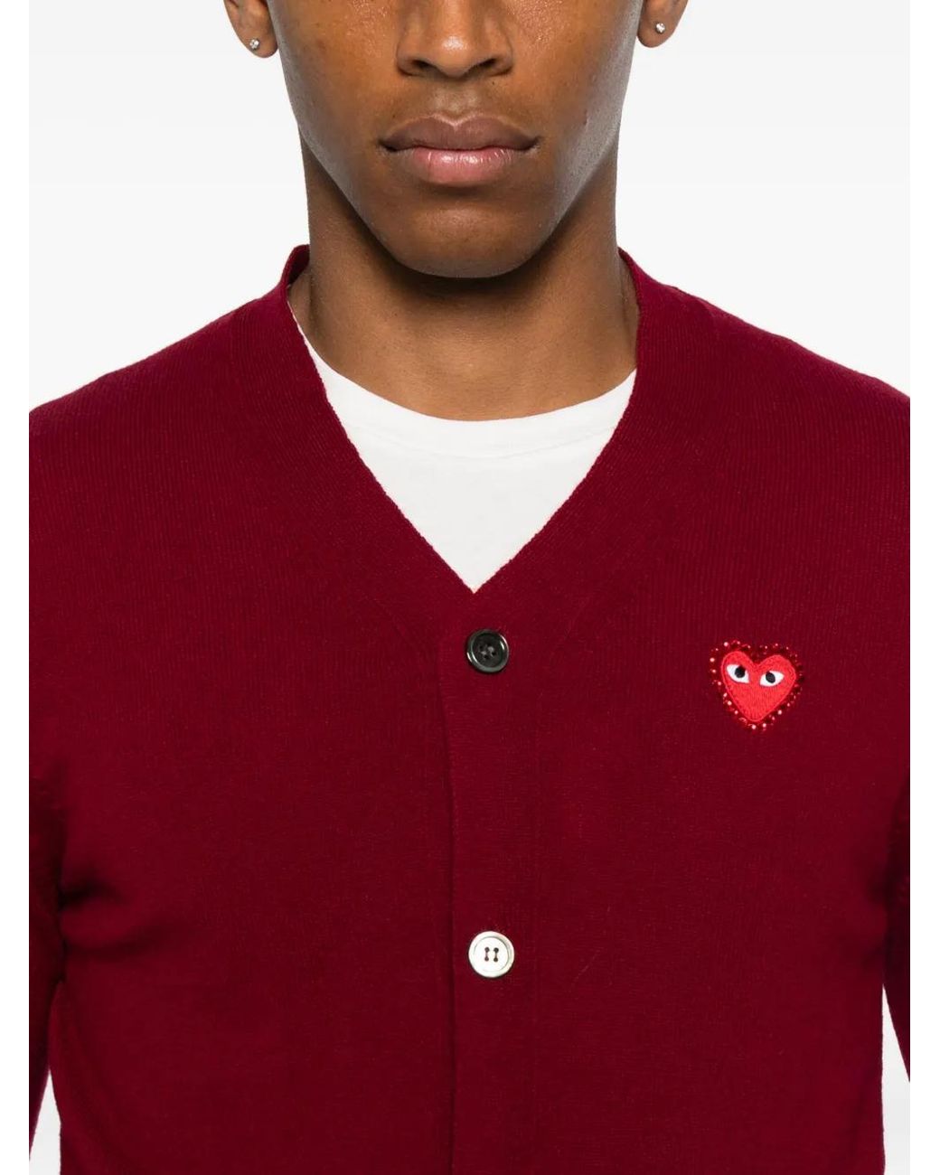 COMME DES GARÇONS PLAY Red Heart-Emblem Rhinestone-Embellishment Cardigan