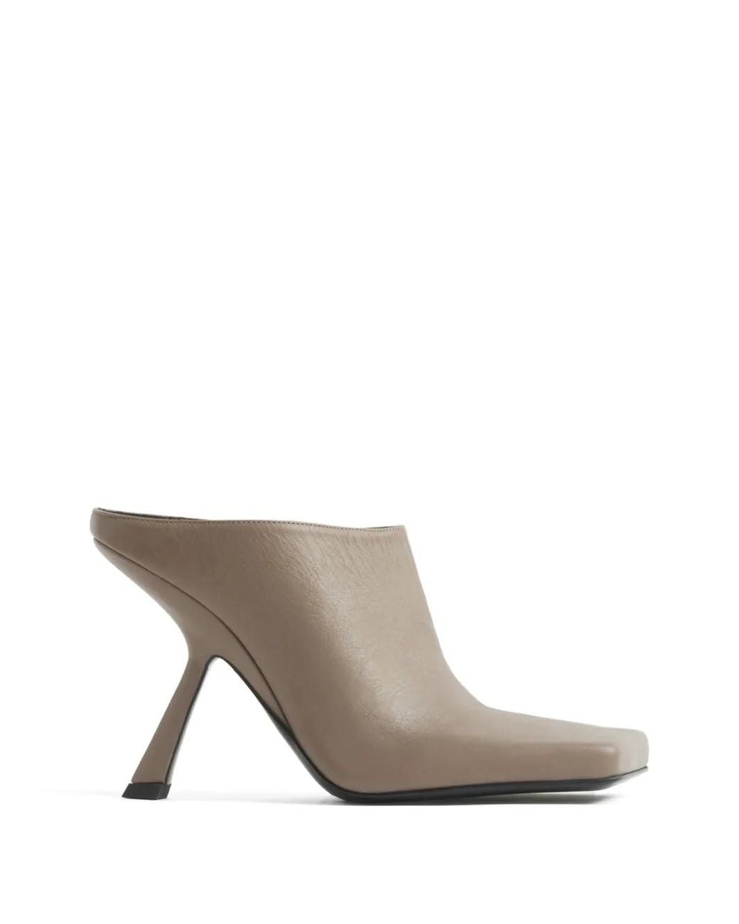 Mugler Gray Square-Toe Leather Mules