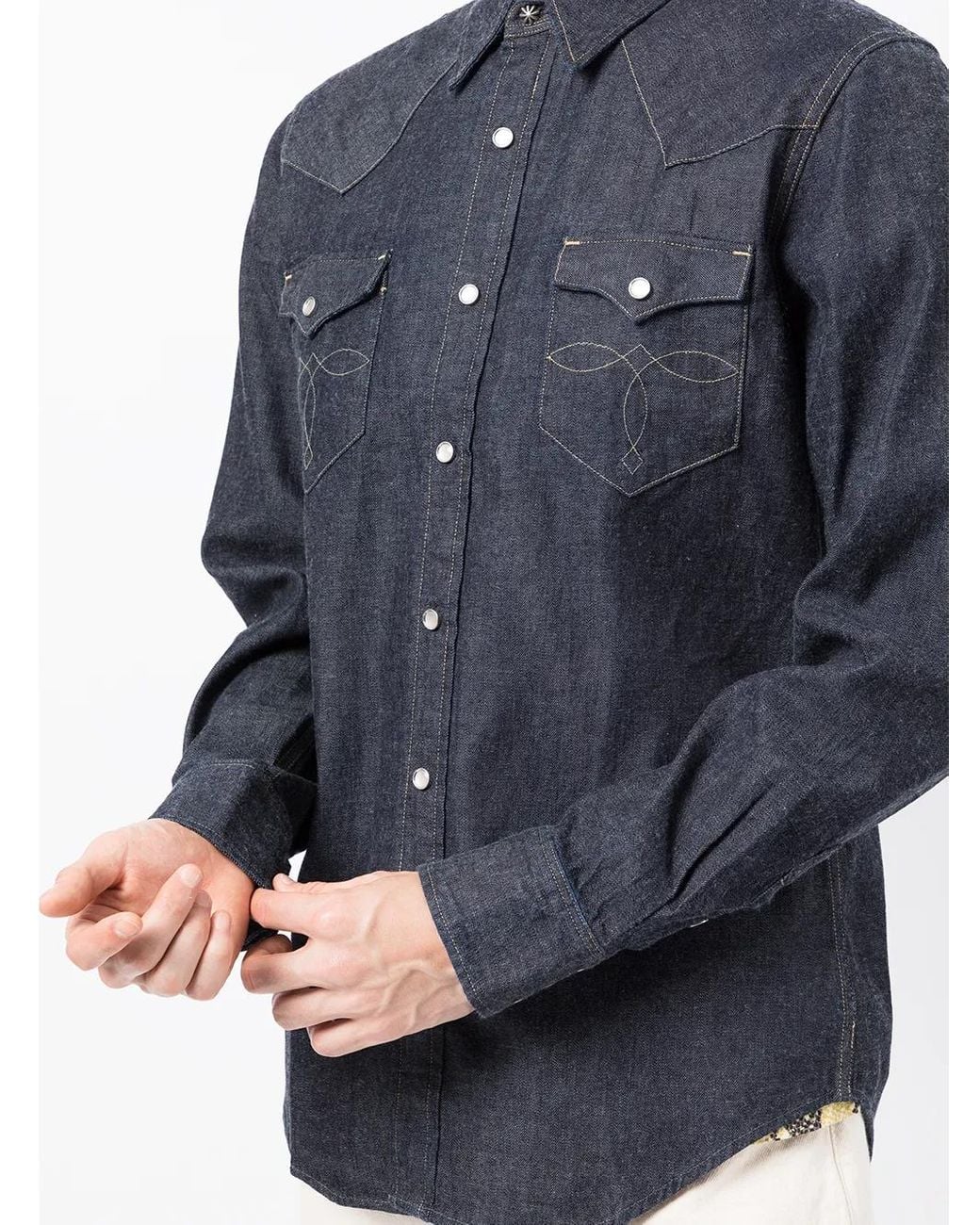 RRL Blue Long-Sleeve Denim Western Shirt for men