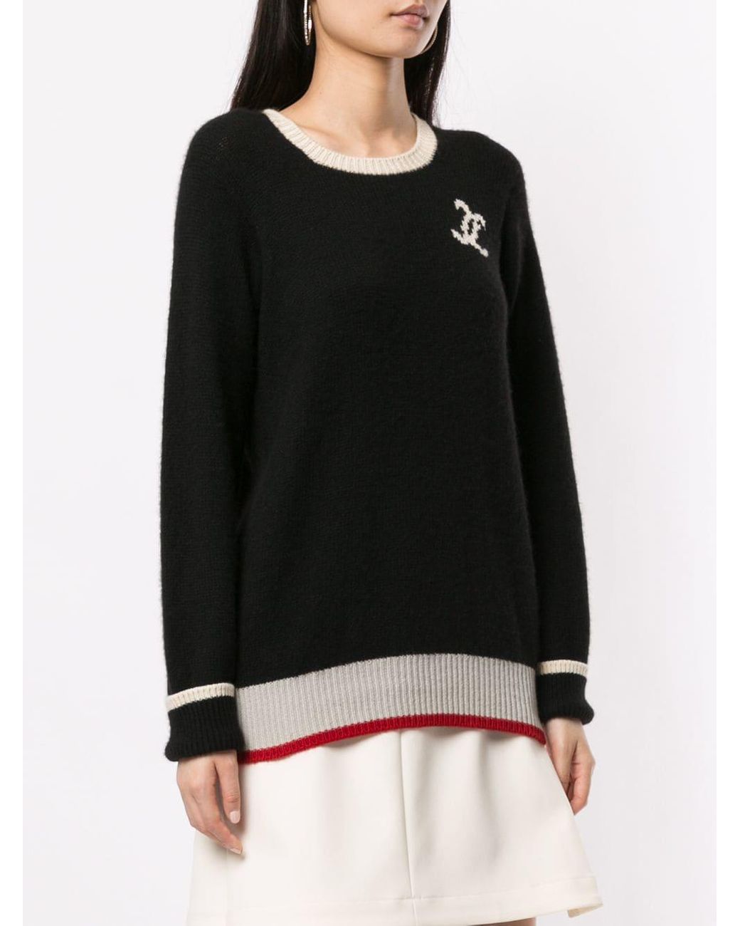 Chanel Pre-Owned Cc Logo Long Sleeve Cashmere Sweater in Black | Lyst