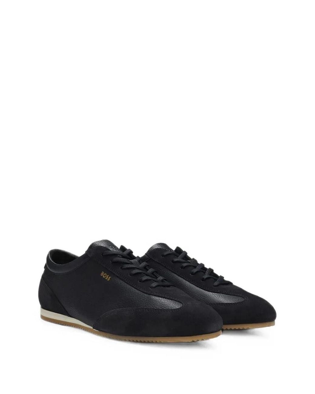 Boss Black Leather Sneakers With Suede Trims for men