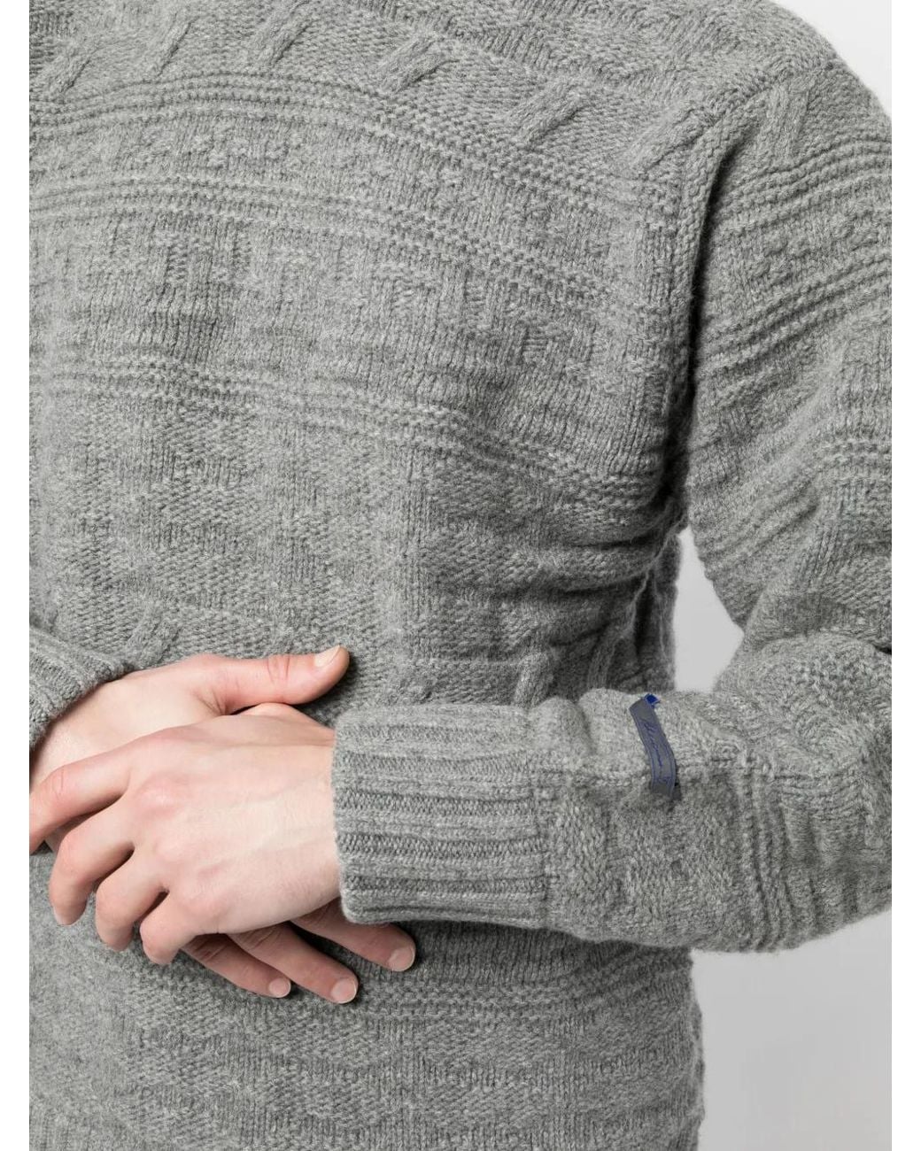 Adererror Gray Logo-Patch Chunky-Knit Jumper for men