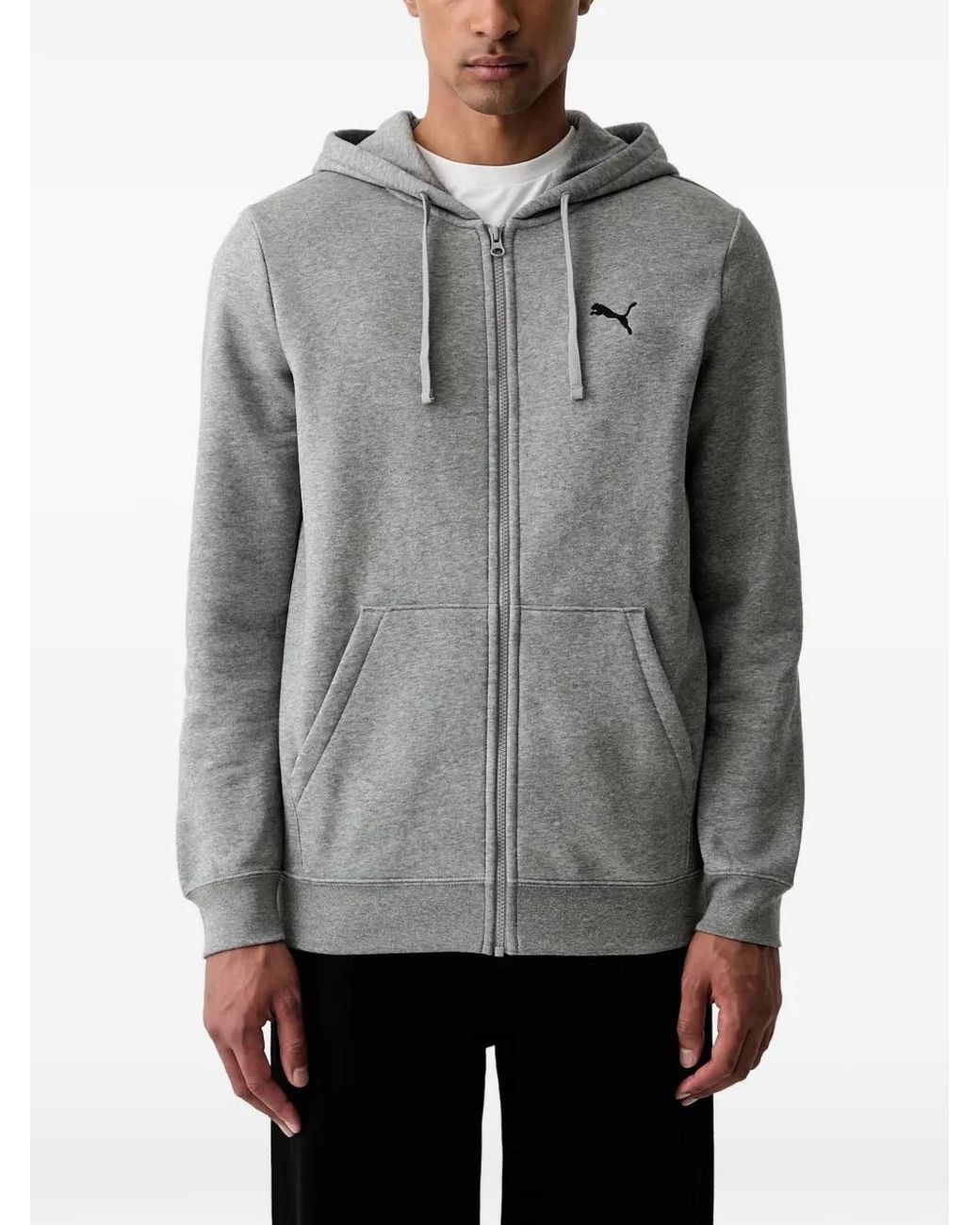 PUMA Gray Essentials Logo-Embroidered Zip-Up Hoodie for men