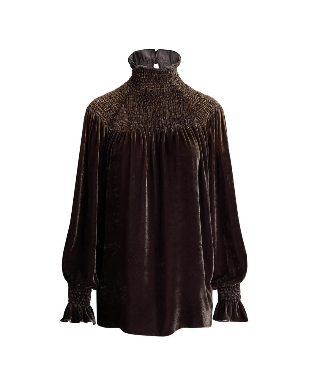 Ralph Lauren Black Maddison Smocked Velvet Blouse