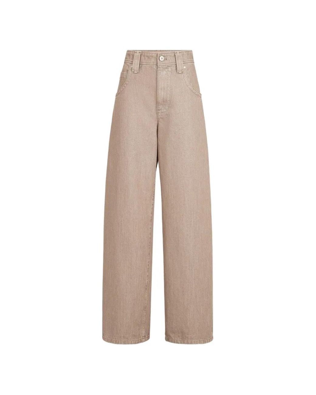 Brunello Cucinelli Natural Lamé Denim Baggy Trousers With Monili