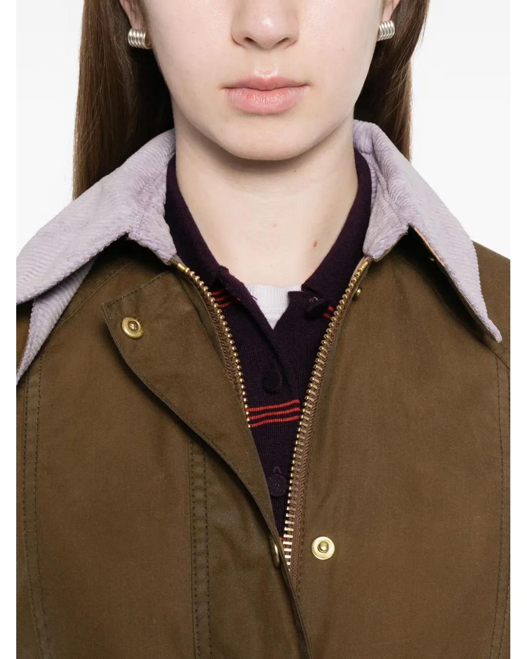 Barbour Brown Cropped Beadnell Corduroy-Collar Waxed Cotton Jacket