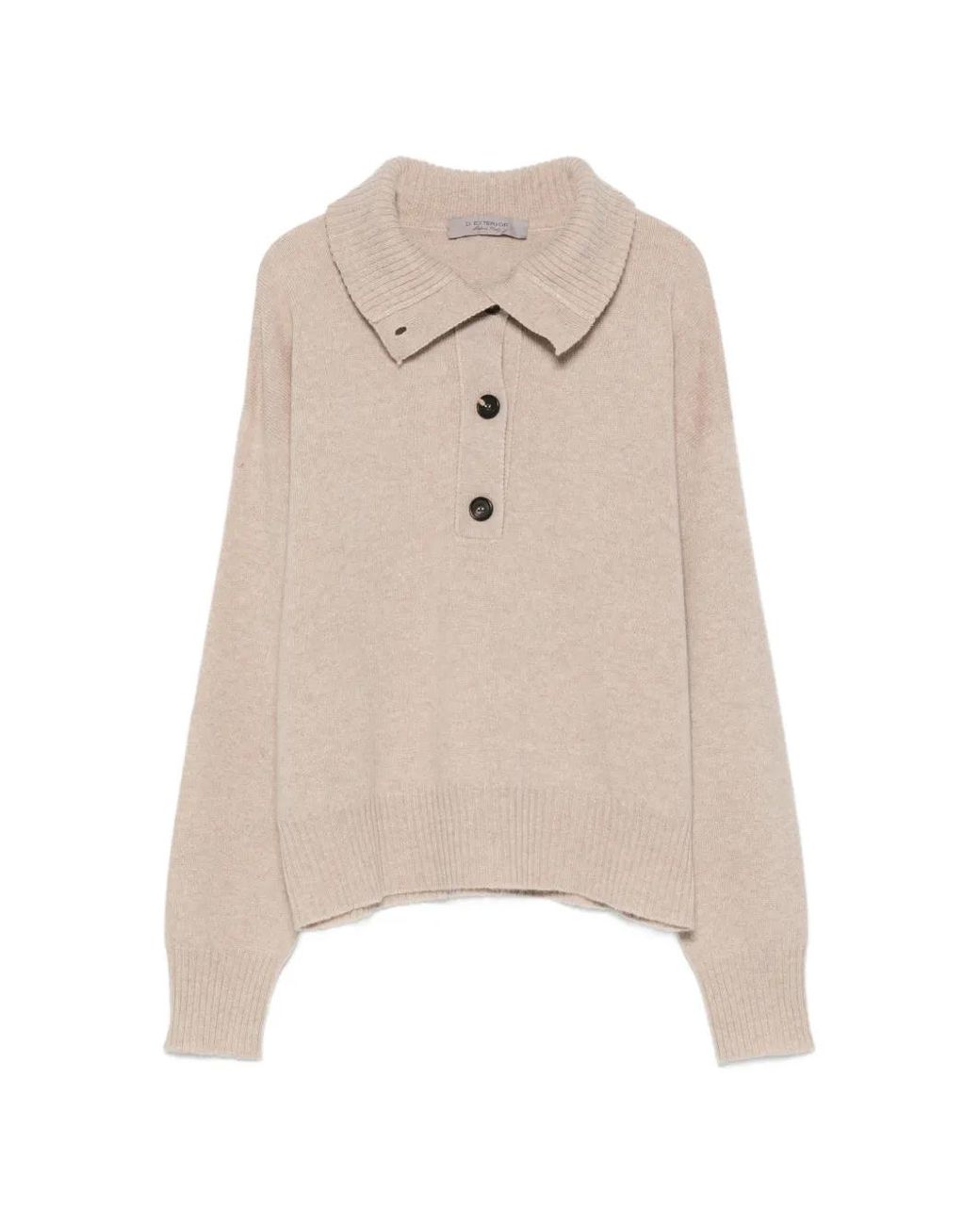 D.exterior Natural Button-Down Polo-Collar Sweater