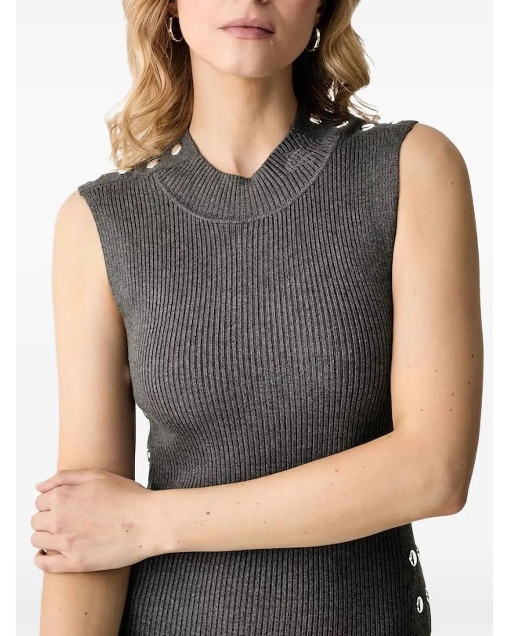 Karl Lagerfeld Black Ribbed-Knit Stud-Embellished Dress