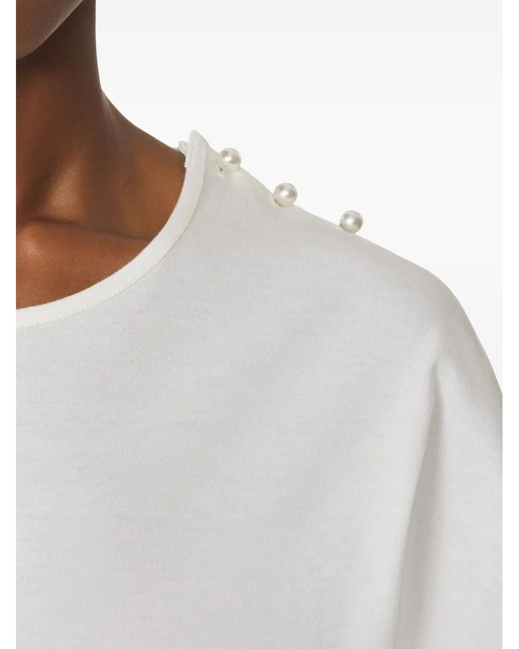 Lanvin White Cape-Effect Embellished T-Shirt